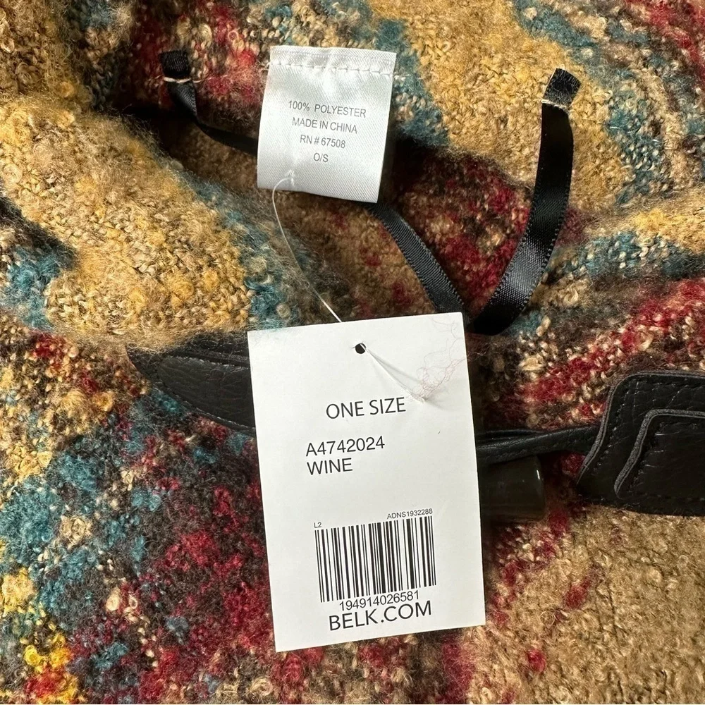 NWT New Directions Plaid Toggle Wrap Poncho